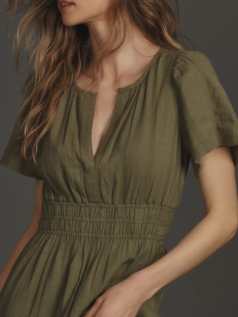 Anthropologie Somerset Maxi Dress Smocked Textured Cotton Olive Green Size Xs - Picture 4 of 15